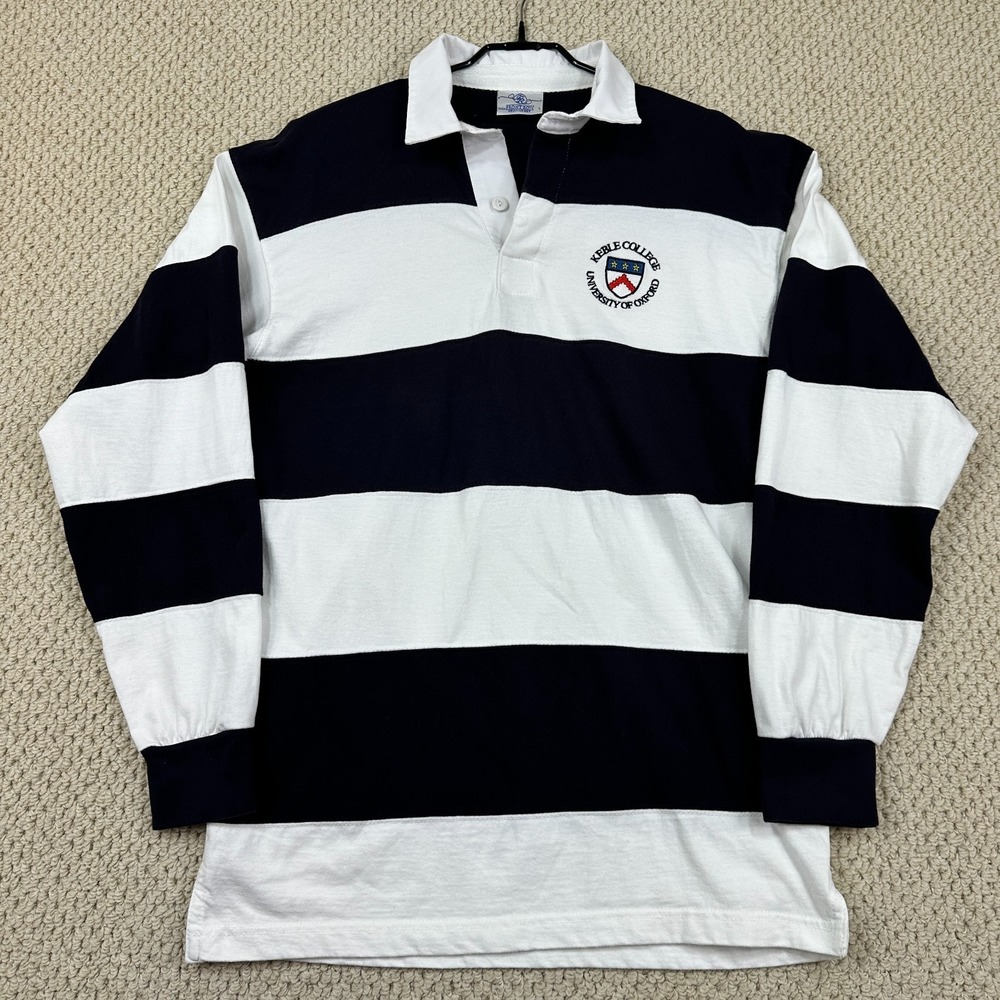 Front Row Rugby Shirt Mens Large Navy White Striped Long Sleeve Slim Fit Logo